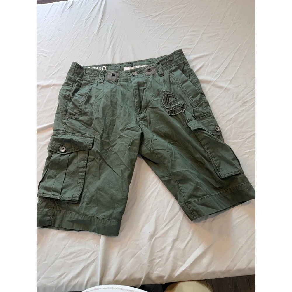 DKNY Jeans Mens 30 Olive Green Cargo Shorts Military Patch Utility Cotton Twill